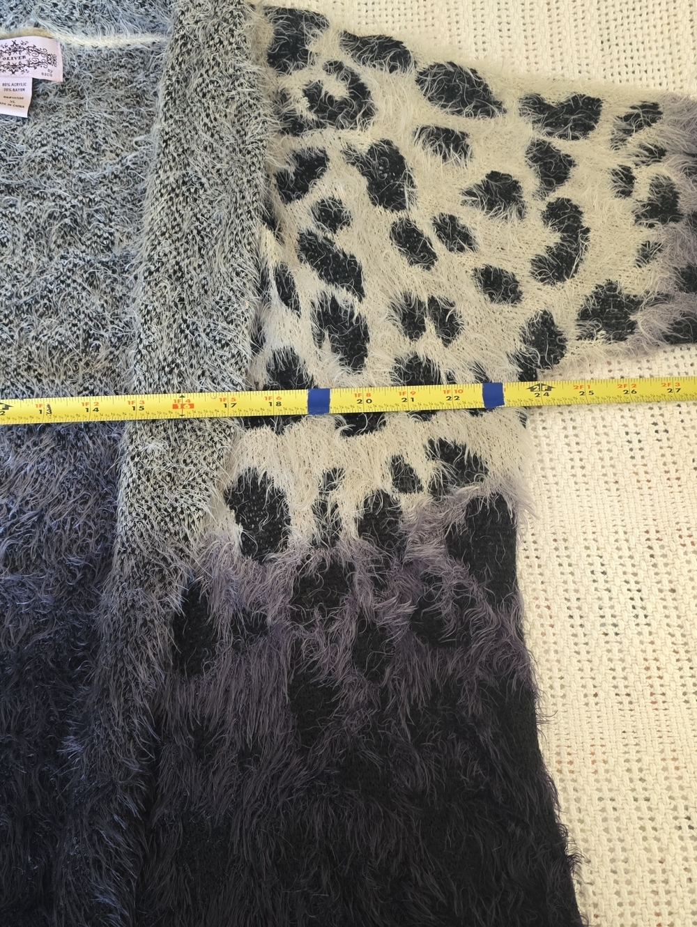 Women's Fuzzy Leopard Ombre Open Cardigan Sweater - Gray/Black - Picture 5 of 5